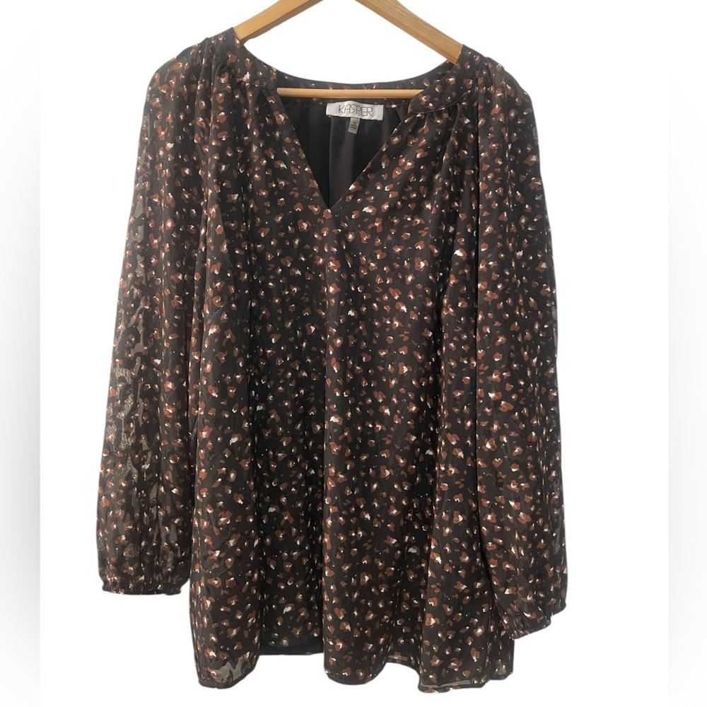 Kasper Women’s Black and‎ Brown Floral Patterned V Neck Blouse - Picture 4 of 6